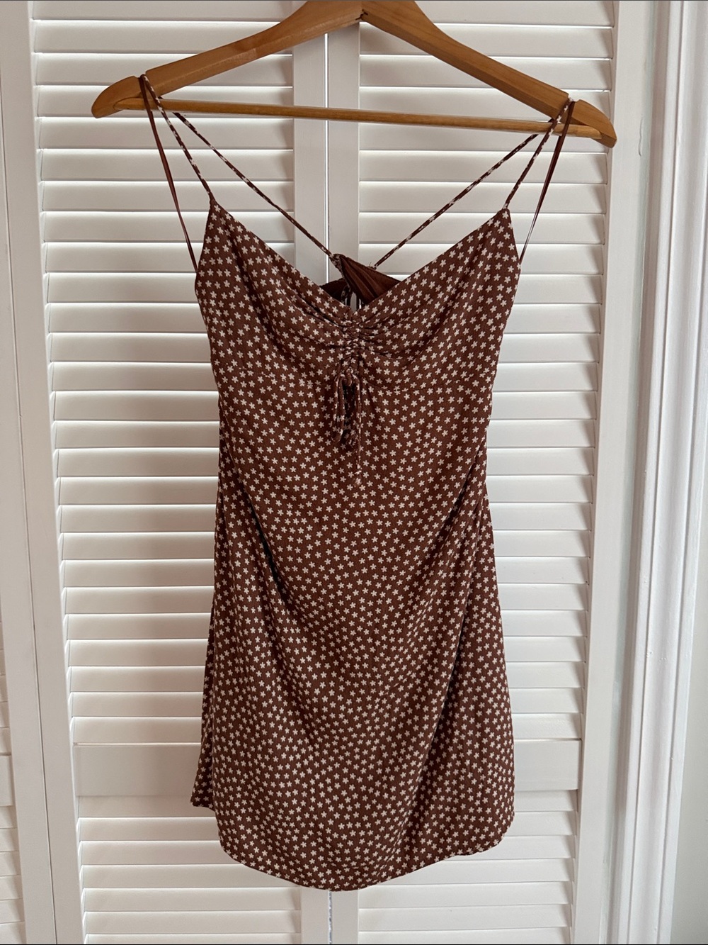 Brown Flower-Print Spaghetti Strap Mini Dress